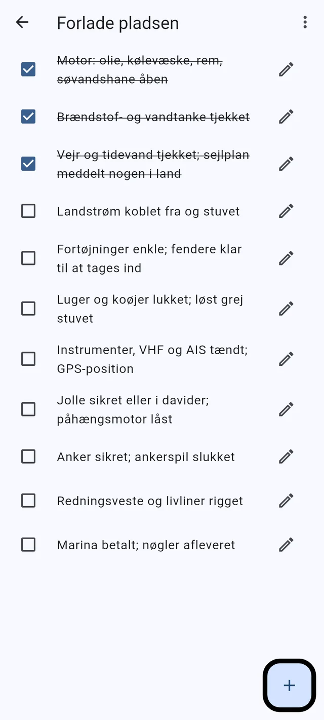 Indkøbslister og tjeklister, på hver telefon om bord