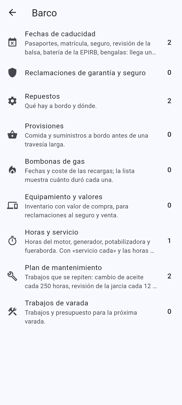 Visados, permisos, repuestos y mantenimiento, con avisos