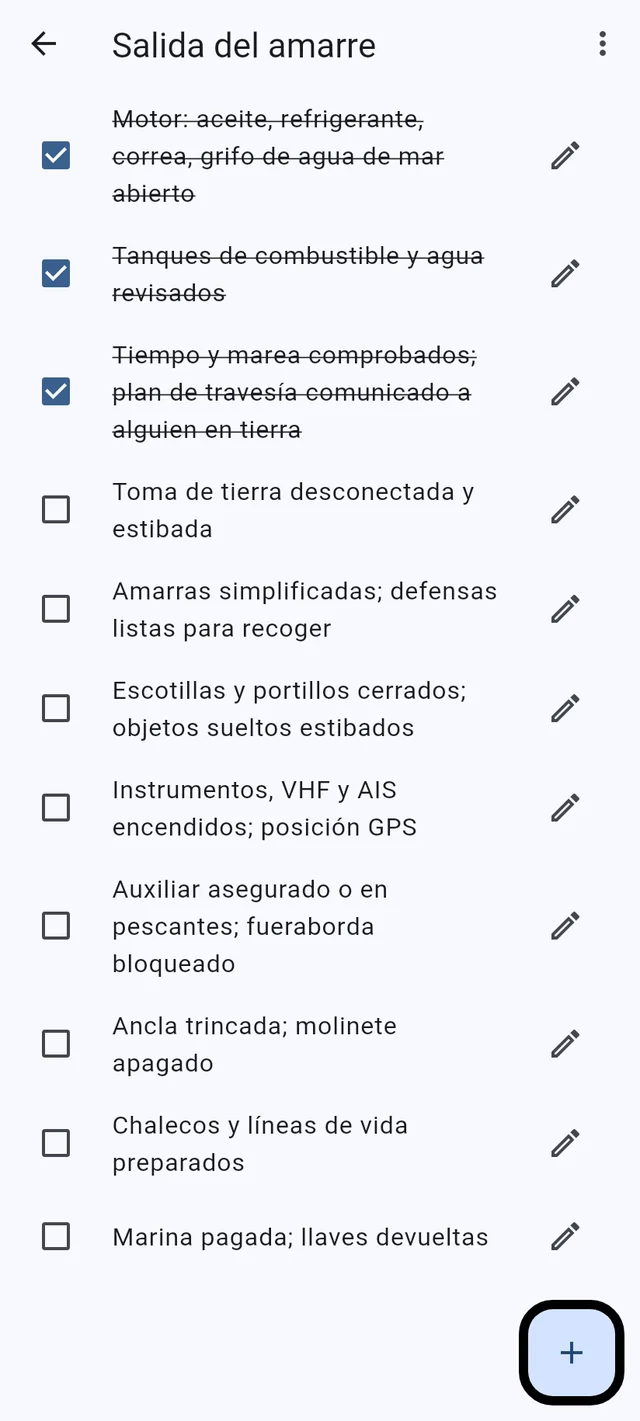 Listas de la compra y de comprobación, en todos los teléfonos de a bordo