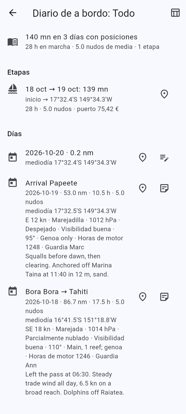 Un diario de a bordo que escribe las millas por ti