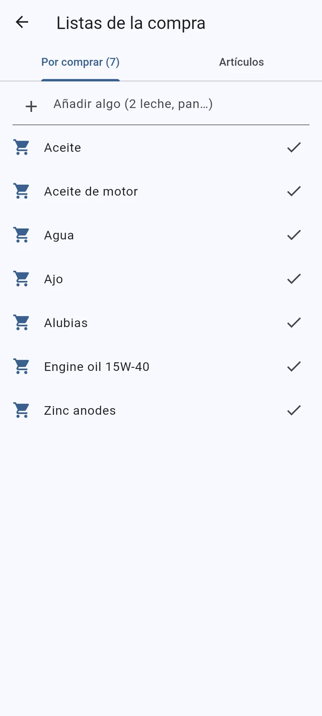 Listas de la compra y de comprobación, en todos los teléfonos de a bordo