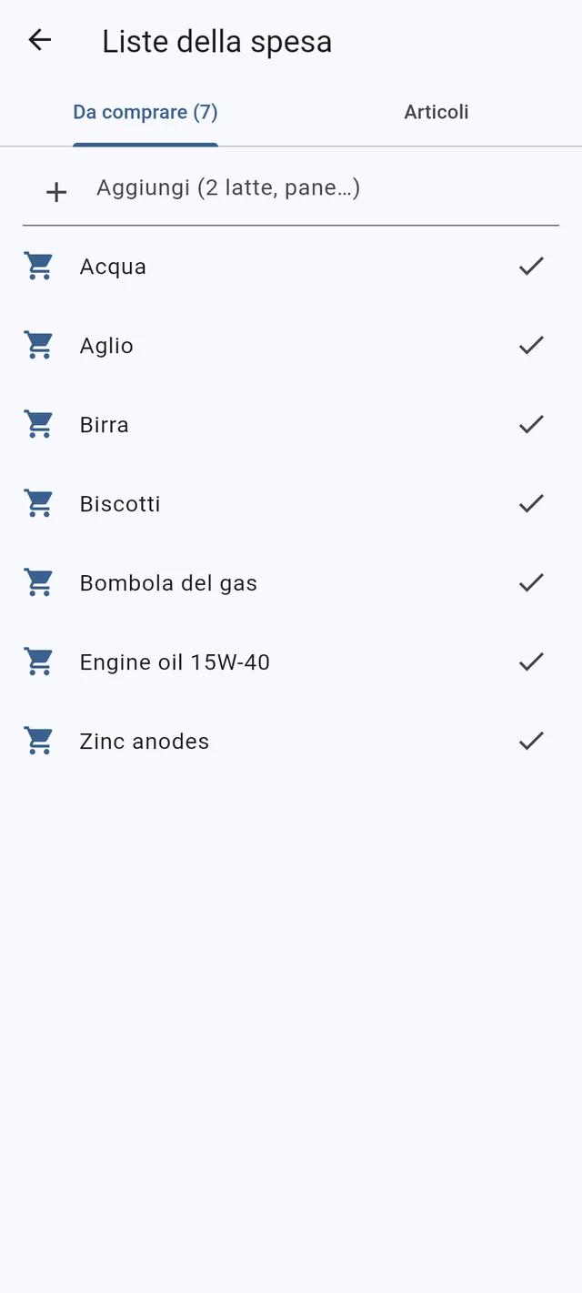 Liste della spesa e checklist, su ogni telefono a bordo