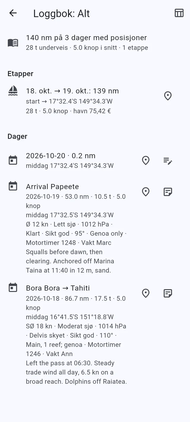 En loggbok som skriver milene for dere