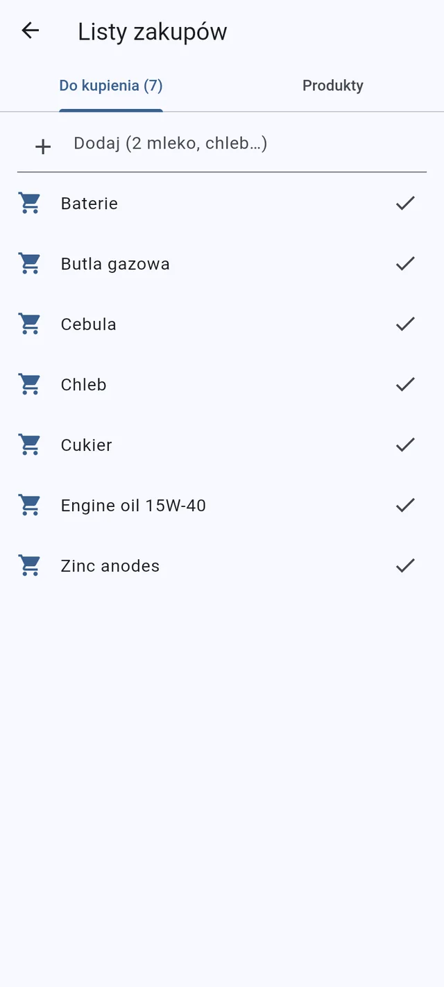 Listy zakupów i listy kontrolne, na każdym telefonie na pokładzie