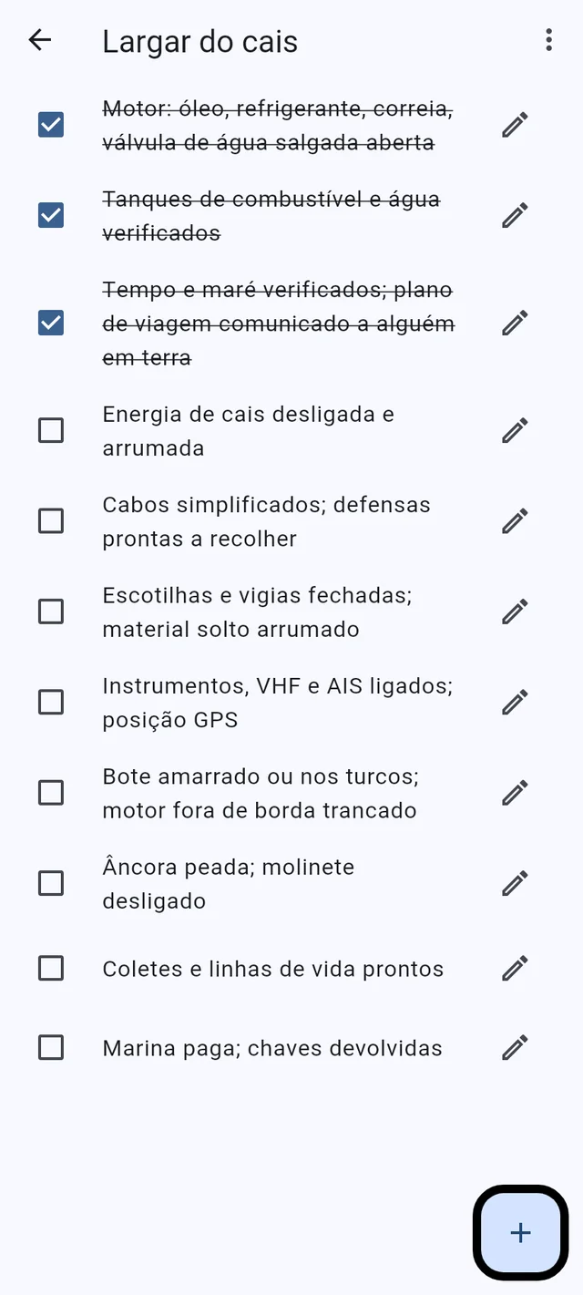 Listas de compras e de verificação, em todos os telemóveis a bordo