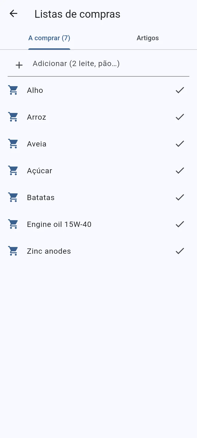 Listas de compras e de verificação, em todos os telemóveis a bordo