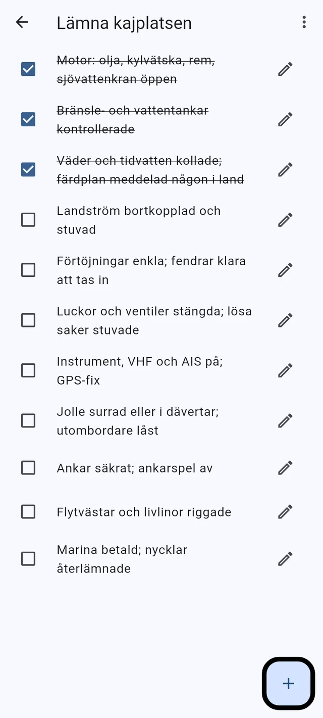 Inköpslistor och checklistor, på varje telefon ombord